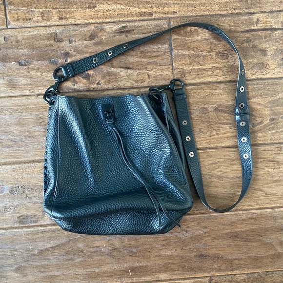 Rebecca Minkoff Darren Pebbled Leather Studded Shoulder Bag Black - Picture 1 of 16